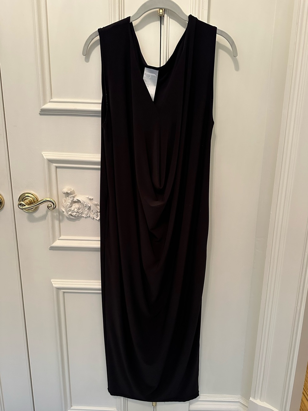 Sleeveless Black Draped Midi Dress- wear back or front